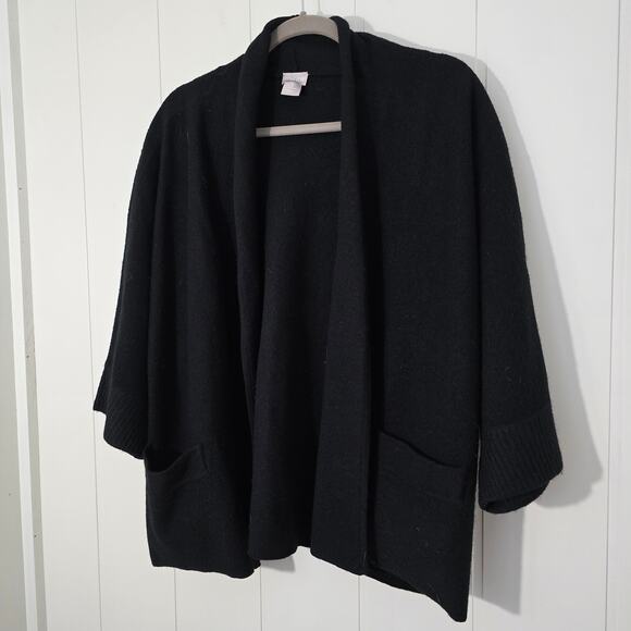 Chico's Black 3/4 Sleeve Open Cardigan Sweater Wool Casual Size 3 (L-16/18) - Picture 2 of 7